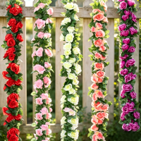 Nouveauté : Guirlande murale suspendue en soie, fausse rose, rotin, fleurs artificielles pour Pâques, mariage, décoration de plafond et de mariage, vente en gros