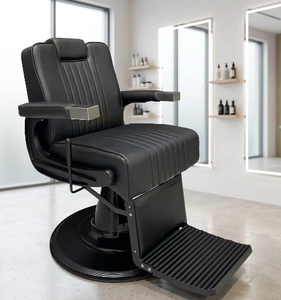 Fauteuil de Barbier Professionnel Rétro Robuste Tout Noir, Chaise de Coiffure de Luxe pour Salon de Coiffure, Prix de Gros - Product Image 1