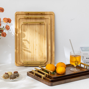 Bamboo tea <b>tray</b>, <b>small</b> <b>tray</b> for home and hotel use, rectangular dessert plate, modern Chinese style tea <b>tray</b> with handles - Product Image 1