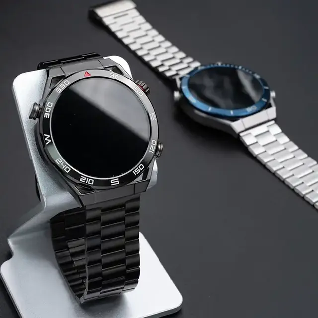 DT NO 1 Ultra Mate Smartwatch for Men Business Stainless Steel Leather Straps Round Screen BT Calls Smart Watch DT
