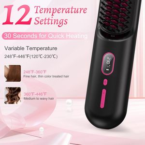 Phenitech <strong>Ceramic</strong> Electronic Hair Straightener <strong>Brush</strong>, Ionic <strong>Hot</strong> Comb Electric Hair Comb Straightening Hair Stick Cordless - Product Image 4