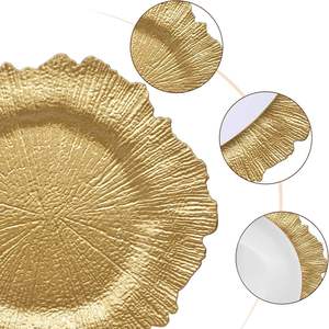 Assiettes de présentation de mariage modernes de 13 pouces, en PP écologique sans BPA, or/argent/or rose, à motifs floraux perlés, avec incrustation dorée personnalisée, en gros - Product Image 1