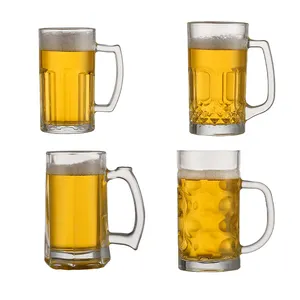 China Supplier wholesale custom logo Transparent big glass beer mug with handle glass mugs clear