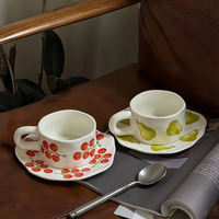 Ensemble tasse et soucoupe en céramique Cottagecore, motif tomate et poire, pour le thé de l'après-midi, pour la maison, le café, la cuisine