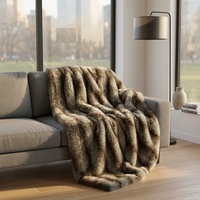 Plaid en fausse fourrure douce et moelleuse Zhengtai, motif loup/renard, idéal pour l'hiver