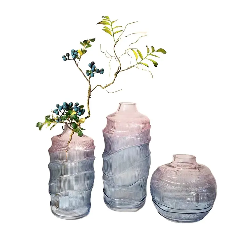 Vase en verre de couleur progressive Vase en édition limitée de couleur de luxe Vase de table en verre bleu orange pour la maison