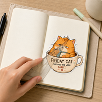 Autocollants personnalisés sans colle, motif dessin animé, chat mignon orange, autocollants en vinyle découpés étanches pour journal, coque de téléphone