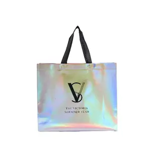 Multicolor Reusable Foldable Custom Logo Non Woven Tote Bag Multicolor Small Gift Bags Glossy Hologram Goodie Bags