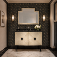 Meuble-lavabo de salle de bain autoportant Art Déco de luxe sur mesure avec plan de travail en marbre noir pour hôtel et villa