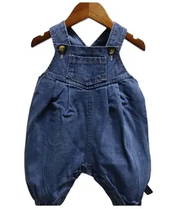 שרוולים תינוק בנים ובנות ג 'ינס rompers תינוקות מוצק צבע סרבלי פעוטות סרבל רופף