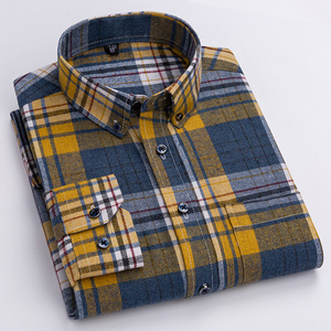 Ropa informal suave de franela de algodón personalizada, camisas de vestir elegantes de negocios de estilos de moda, camisas de manga larga a cuadros para hombres - Product Image 2