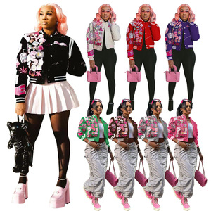 Blouson d'hiver matelassé en tricot et élasthanne pour <span class=keywords><strong>femme</strong></span>, style motard, avec patchs imprimés, manches longues, aspect cuir - Product Image 1