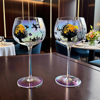 Verres à vin personnalisés avec logo, rouge irisé, classiques, luxueux, thème Halloween, faits à la main, 14,54 oz, imprimés