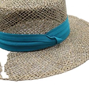 Chapeau de soleil de plage en paille naturelle à large bord, style canotier concave, couronne de 12 cm, imprimé sérigraphié, vente en gros - Product Image 3