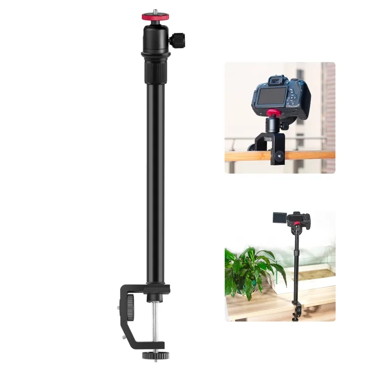 PULUZ Adjustable C-Clamp Mount Light Stand Extension Central Shaft Rod Monopod Holder Kits with Ball-Head And 1/4inch Screw