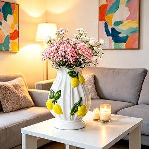 <span class=keywords><strong>Modison</strong></span> Umweltfreundliche Moderne Kunst Glasierte Keramik Tischvase mit Zitronenmuster Getrocknete Kunstblumen Wohndekoration - Product Image 1