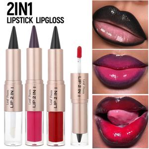 Großhandel <span class=keywords><strong>2</strong></span>-in-1 Nude Braun Rosa Spiegel-Lipgloss Lipliner Konturenstift Wasserfester Matter Lippenkonturenstift Sexy Lippenstift Make-up - Product Image 3