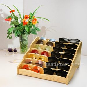 Wooden Tiered Eyewear Display <b>Box</b> 7 Layers Eco Friendly <b>Makeup</b> Storage Organizer Desktop Bedroom Living Room Use - Product Image 1