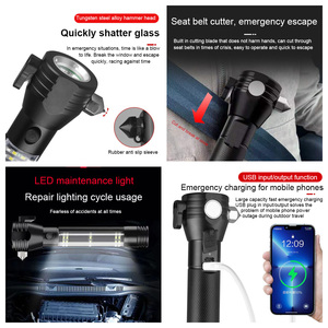 Lampe torche LED portable multifonction 8-en-1 pour survie en extérieur, rechargeable, avec marteau brise-vitre et coupe-ceinture - Product Image 2