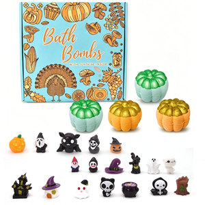 Bombas de baño de calabaza de Halloween con juguetes sorpresa en caja de regalo artesanal, bonitas bombas efervescentes naturales hechas a mano para el baño - Product Image 2