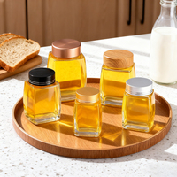 Botol Kaca Persegi Kosong untuk Madu, Saus, Selai, Penyimpanan Makanan dengan Tutup, Ukuran Grosir 50ml 100ml 180ml 280ml 380ml 500ml 730ml
