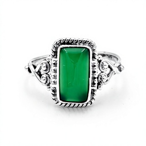 925 Sterling Silver Ring with Green Onyx Stone Setting Ring Silver 925 Green Onyx <b>Cushion</b> Shape Rings Women Fine Jewelry - Product Image 3