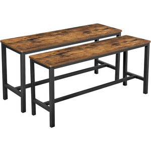 Banc de salle à manger en bois, paire de 2, style industriel, structure en acier, pour cuisine, salon, marron rustique noir - Product Image 1