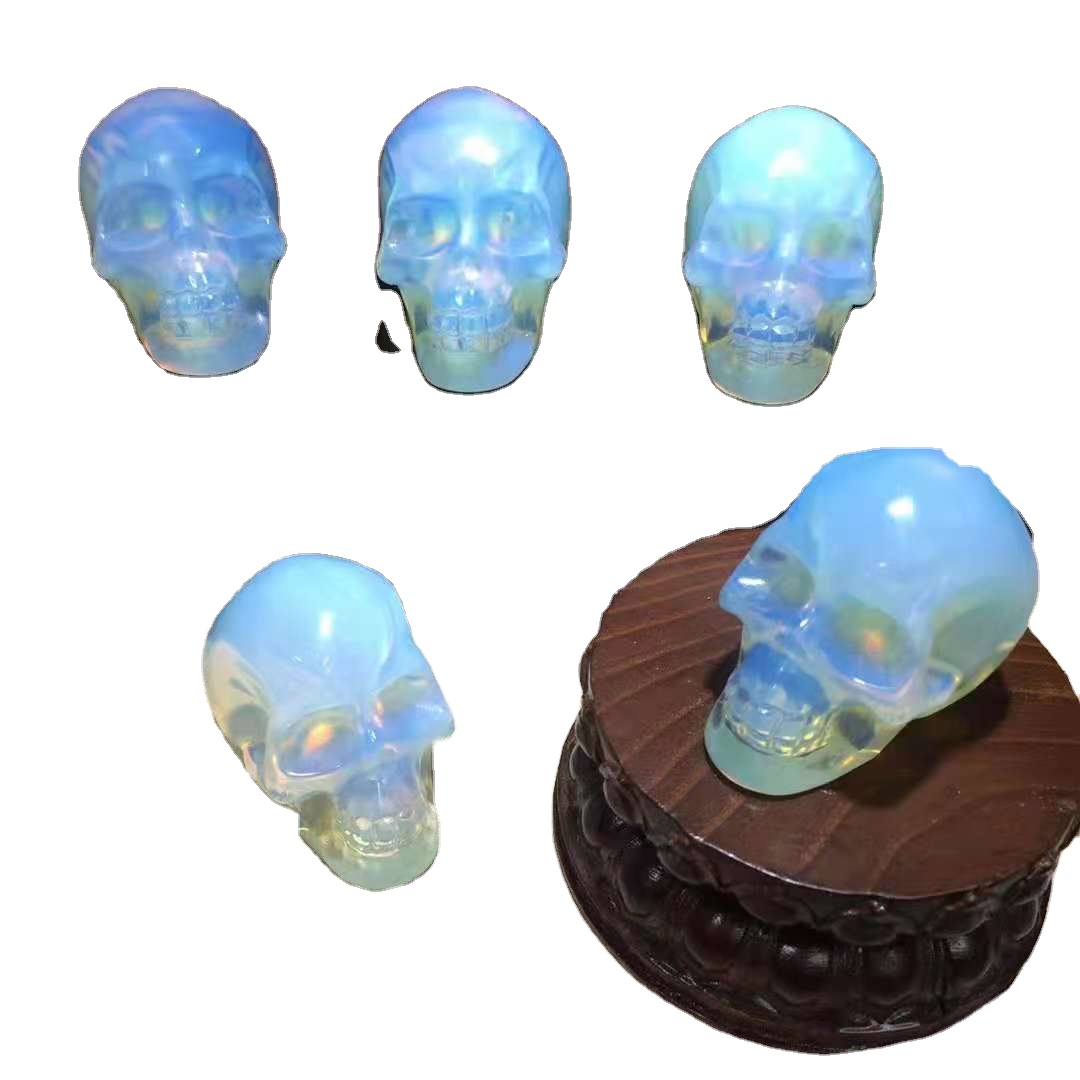 Crystal Skulls Head Folk Crafts Healing Stone Snake Crystal white opal Skulls with Snake for fengshui home decoration