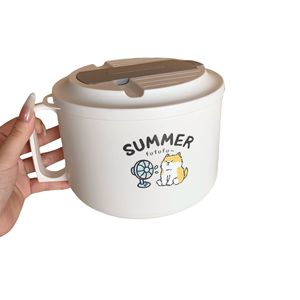 Tazón de fideos instantáneos con diseño de dibujos animados, de gran capacidad y tapa, para estudiantes y trabajadores de oficina. - Product Image 4