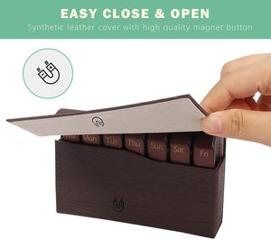 Organisateur de pilules 7 jours, 3 fois par jour, avec étui en cuir, sans BPA, boîte à pilules de voyage 7 jours avec ouverture coulissante pour le <span class=keywords><strong>matin</strong></span> - Product Image 1