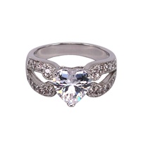 THX Jewelry Double Brand Sparkling Hearts Cubic Zirconia Ring in Sterling Silver For Woman