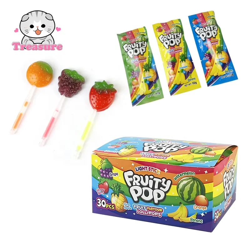 Bán buôn OEM đặt hàng Glow Gậy Lollipop Halal hương vị trái cây Lollipop đồ ăn nhẹ Kẹo cứng