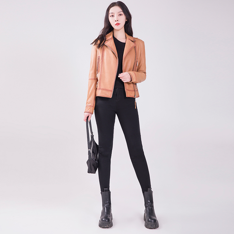 Hot selling wholesale Fashion Outdoor Fall And Winter Fashion Istanbul Ladies Long Sleeve Genuine Lamb Jackets Leather