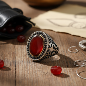 Red Agate Oval Shape Gemstone Authentic <b>Men</b> <b>Ring</b> Turkish Wholesale Handmade 925 Sterling <b>Silver</b> - Product Image 3