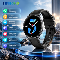 Montre connectée ronde SENBONO 1,32 pouce, plusieurs modes sportifs, réponse aux appels, notifications de messages, montre connectée de fitness IP68