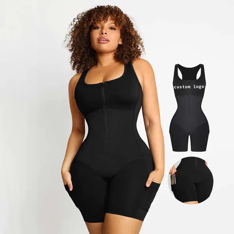wholesale colombian fajas tummy control after tummy tuck garments slimming full Body shaper With Pockets shapewear for women