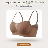 Soutien-gorge sans armatures, style français, décolleté en V profond, sans coutures, confortable, léger, respirant, avec maintien et effet push-up