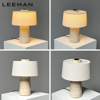 Lampe de table en pierre naturelle travertin à commande tactile avec abat-jour en lin, design nordique décoratif, lampe de bureau pour chambre à coucher, restaurant