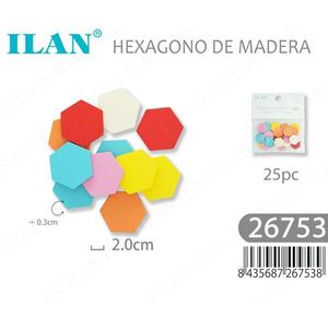 Ilan Set di 25 Pezzi Esagonali in Legno 2.0cm Multicolore per Progetti Fai-da-Te - Product Image 3