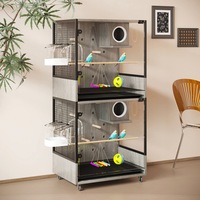 Cage à oiseaux en bois massif moderne, grande capacité, avec paroi transparente en verre, écologique, pour l'élevage et la nidification, sans fermeture, taille L (très grande)