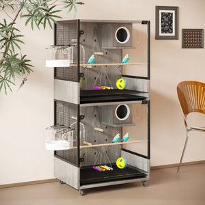 Gabbia per Pappagalli in Legno Massello, Ampio Spazio, Vetro Trasparente, Nido Ecologico per l'Allevamento di Uccelli, Senza Chiusura, Taglia L-Large - Product Image 4