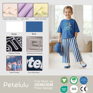 Set di Abbigliamento Trendy a Righe per Bambine con Top a Stampa di Palme Tropicali, Outfit Estivo per Vacanze al Mare - Product Image 3