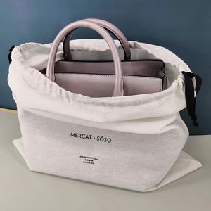 Sac de shopping promotionnel en coton et lin, grand format, imprimé avec logo personnalisé, sac de rangement solide réutilisable en mousseline pour chaussures et sous-vêtements - Product Image 4