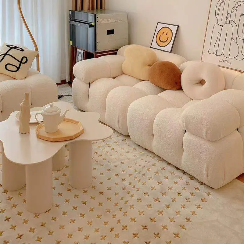 Set Sofa seksi krim awan wol domba Modern untuk apartemen Hotel kecil ruang tamu kain santai dirancang