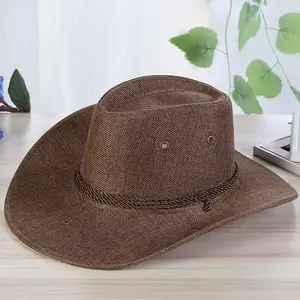 Chapéus de cowboy de palha ocidental para homens, bonés de poliéster à prova de sol para praia e verão personalizados