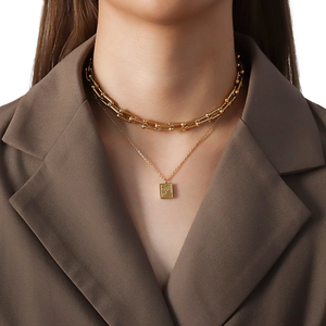 Collar de Acero Inoxidable Estilo Corte - <span class=keywords><strong>Shi</strong></span> Chang an, Color Oro Rosa, Cuadrado, para Mujer, Cadena para Clavícula, Simple e Individual, P727 - Product Image 1