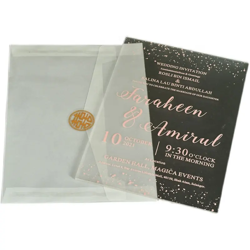 High grade printed customized mirror acrylic wedding invitation