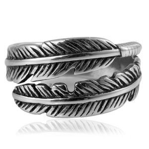 yunnique Feather <b>Ring</b> <b>Titanium</b> Steel Men's Punk Style Geometric Design Gift Jewelry - Product Image 4