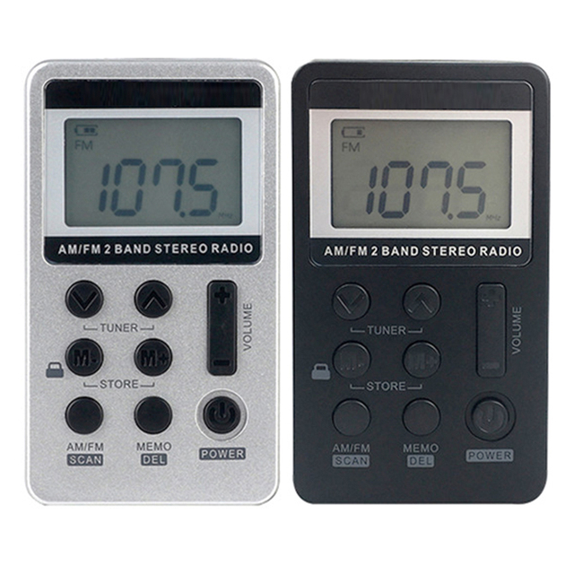 Pocket FM Digital Tuning Radio with LCD Display Rechargeable Battery Flashlight Plastic Earpiece USB Power