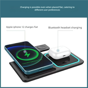 Station de charge sans fil rapide pliable 3 en 1 15W avec veilleuse pour smartphone, montre et écouteurs - Product Image 3